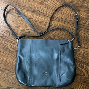 Coach Isabelle Navy Pebble Leather Hobo Metallic Shoulder Crossbody Bag Large